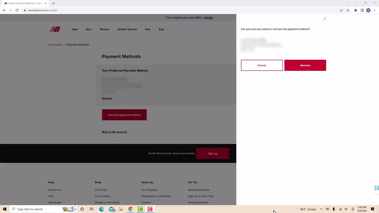 Remove a Payment Method from your New Balance Account Remove a Payment Method from your New Balance Account