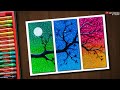 Masking Tape multiple drawing technique with Oil Pastels for beginners - step by step