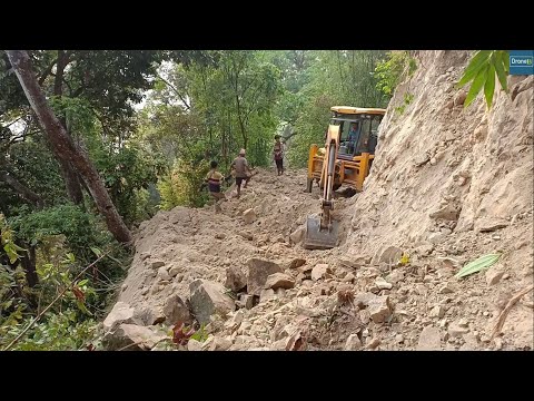 Newly Constructed Road Land Slide JCB Backhoe Loader Clearing