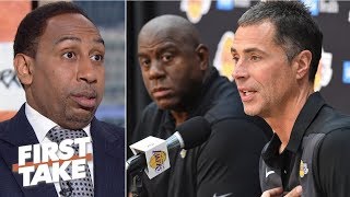 Stephen A. reacts to Magic Johnson accusing Lakers GM Rob Pelinka of ‘backstabbing’ | First Take