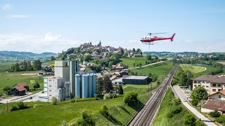 SWISS-FLY BORIS BRON - CFF - Romont - Mise en place des mâts par hélicoptère.