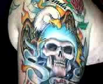 Flaming skull tattoo