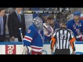 Zdeno Chara breaks Henrik Lundqvist's mask. May 23 2013 Boston Bruins vs NY Rangers NHL Hockey.