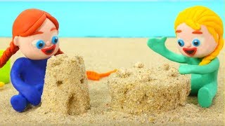 Frozen Elsa & Anna Play With Sand Figures - Superhero Babies Play Doh Cartoons - Stop Motion Movies