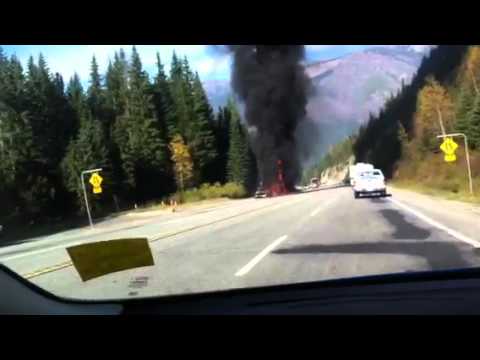 BC Motor home RV Trailer on fire camper Motorhome burning