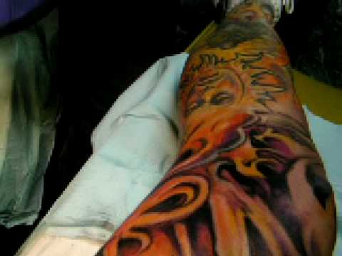 Foo Dog Tattoo Leg Sleeve by Jason Dunn 