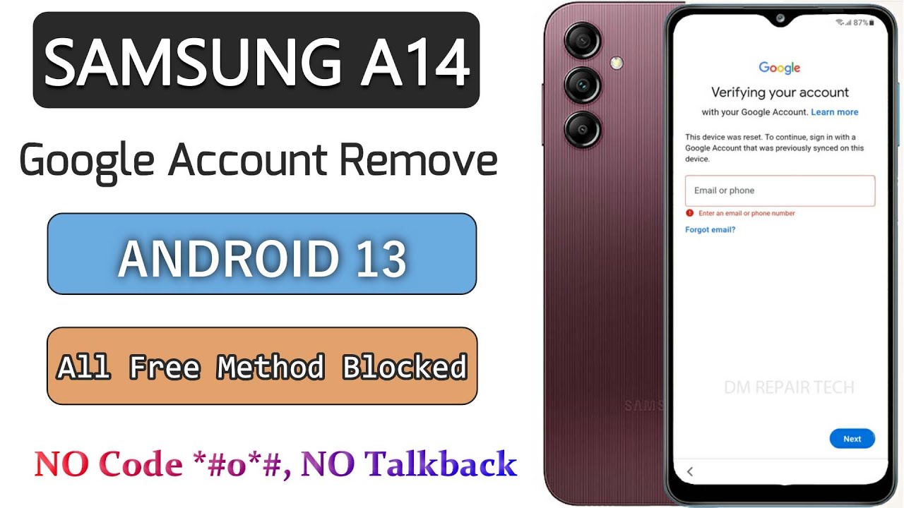 Samsung A14 FRP Bypass Android 13 NO Code *#0# Talkback Samsung A14 FRP Bypass Android 13 NO Code *#0# Talkback