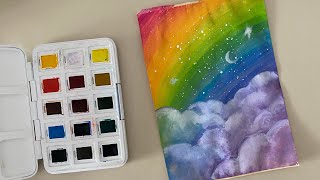 Rüya gibi bir gün🌈 ☁️Gökkuşağı & Bulutlar/ Suluboya ile gökkuşağı çizimi artık ç