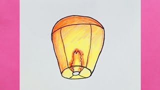 How To Draw Hot Air Balloon Diwal Festival Easy Sky Lantern Drawing Step By Step