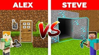 MINECRAFT - ALEX vs STEVE! SECRET DOOR vs EASY HIDDEN HOUSE / Minecraft Animation