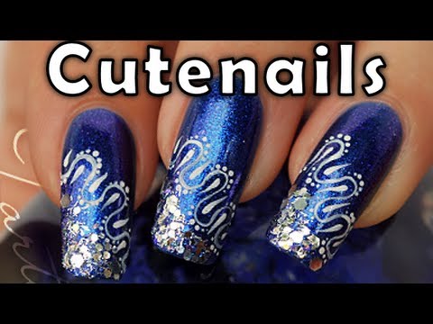 Acrylic nail art tutorial : glitter and lace designs by Cute Nails
