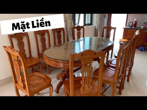 Bộ Bàn Ghế Ăn Cây Đàn 10 Ghế Gỗ Gõ Đỏ Hàng Kĩ Siêu Đẹp | Bàn Bầu Dục Liền 1 Tấm