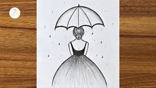 How To Draw A Girl With Umbrella Step By Step || Easy Drawing Ideas For Girls || Girl Drawing Easy