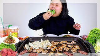 KOREAN BBQ + PORK BELLY WRAPS MUKBANG 먹방 (EATING SHOW!)