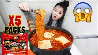 X5 Spicy Ramen Noodle STEW | Mukbang