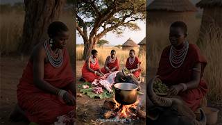 Maasai Tribe People Preparing Traditional Buffalo Feast