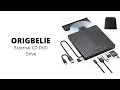ORIGBELIE | External CD DVD Drive, Ultra Slim CD Burner USB 3.0 with 4 USB Ports and 2 TF