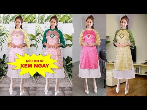 Mẫu Áo Dài Cách Tân nữ đẹp 2019 hiện đại cổ đứng phối quần lửng ống rộng xinh xắn dễ thương