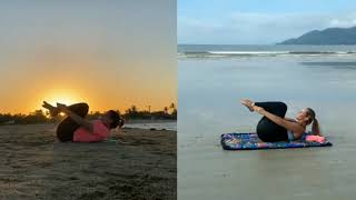 Exercícios da sequência básica de Pilates Solo na praia Pilates UFMG