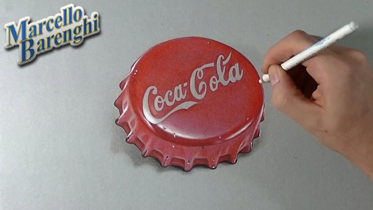 How I draw a Coca-Cola red bottle cap 3D illusion - YouTube
