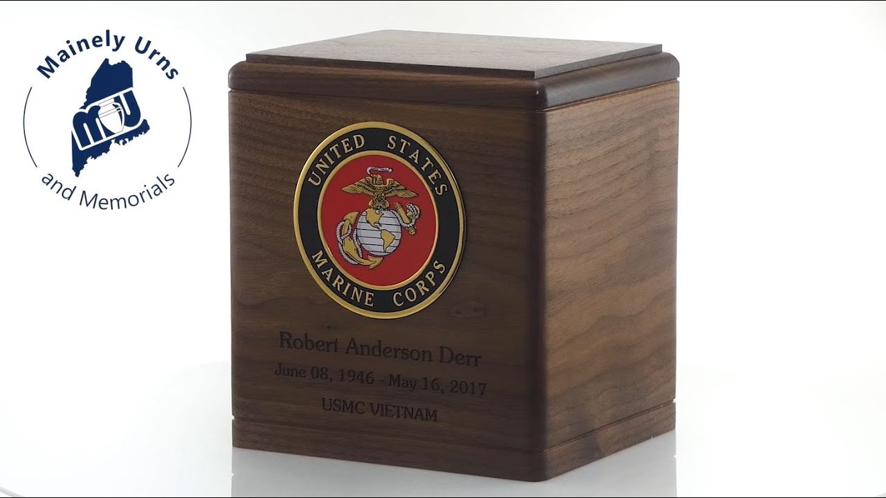 Military Walnut Wood Cremation Urn with Military Branch Choice