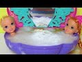 BATH time! SHOPKINS in the Bathtub! ELSA &amp; ANNA toddlers PLAY...
