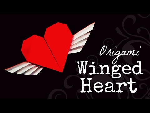  tutorial teaching how to make a origami heart with wings