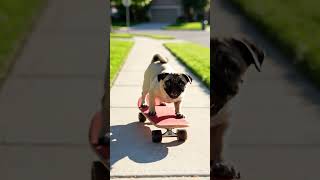 Prompt 8 A Playful Pug Puppy Spots A Skateboard Left On The Sidewalk With Curiosity It Climbs Abo