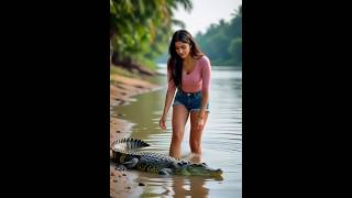 Girl & Giant Crocodile