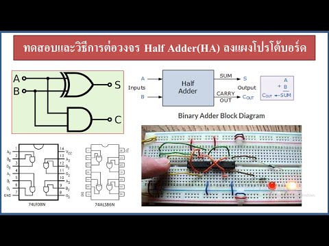 วงจรบวกเลขฐาน 2 ทดสอบวงจร Half Adder พื้นฐานการต่อวงจรไอซีดิจิตอล