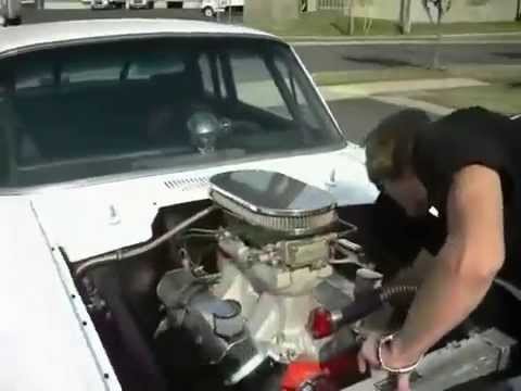Hot Rod Todd Neal fires up the freshly built 1961 Ford Falcon with a 355 cu