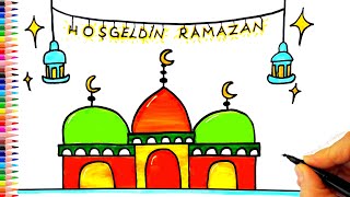 Hoşgeldin Ramazan 🕌 Ramazan Resmi Çizimi - Cami Çizimi - Cami Resmi Nasıl Çizili