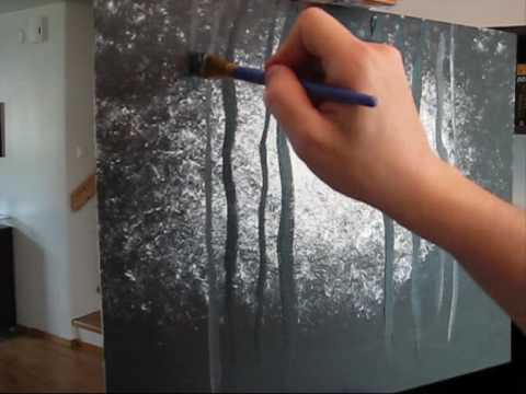 Bob Ross style b/w gesso painting