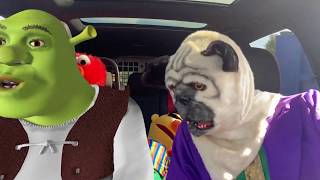Superheroes Surprise Shrek with Dancing Car Ride!