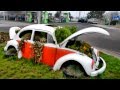 Volkswagen Bogár virágláda Hatvan mellett, az M3 as autópálya Kerekharaszt pihenőnél