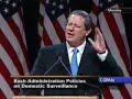 Title:Finally Someone Says This (Al Gore) Description:Al Gore in part of the best speech he's ever given (and I hope one he really meant) saying what is rarely said about the threat America currently faces.<br /><br />I would argue we have something very important to deal with today (but nothing to fear, and nothing to give up freedom for, and as Al says, much less of a threat than we've faced in our past - until US authoritarians succeed in expanding that threat to be historically greater, that is...), i.e. stopping these authoritarians (in our country) that are using terrorism to grow their own power... this is a threat that is greater than from terrorist organizations themselves, because authoritarians in charge of our security (in our government & some companies) are using terrorist attacks to move the US from democracy towards totalitarian government. That conflict of interest must be dealt with or else terrorists & those that want to lessen freedom here in the US will both win (they both independently have the same goal and are using each other to achieve it).