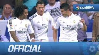 Cristiano Ronaldo bailando tras el gol, con Marcelo y James