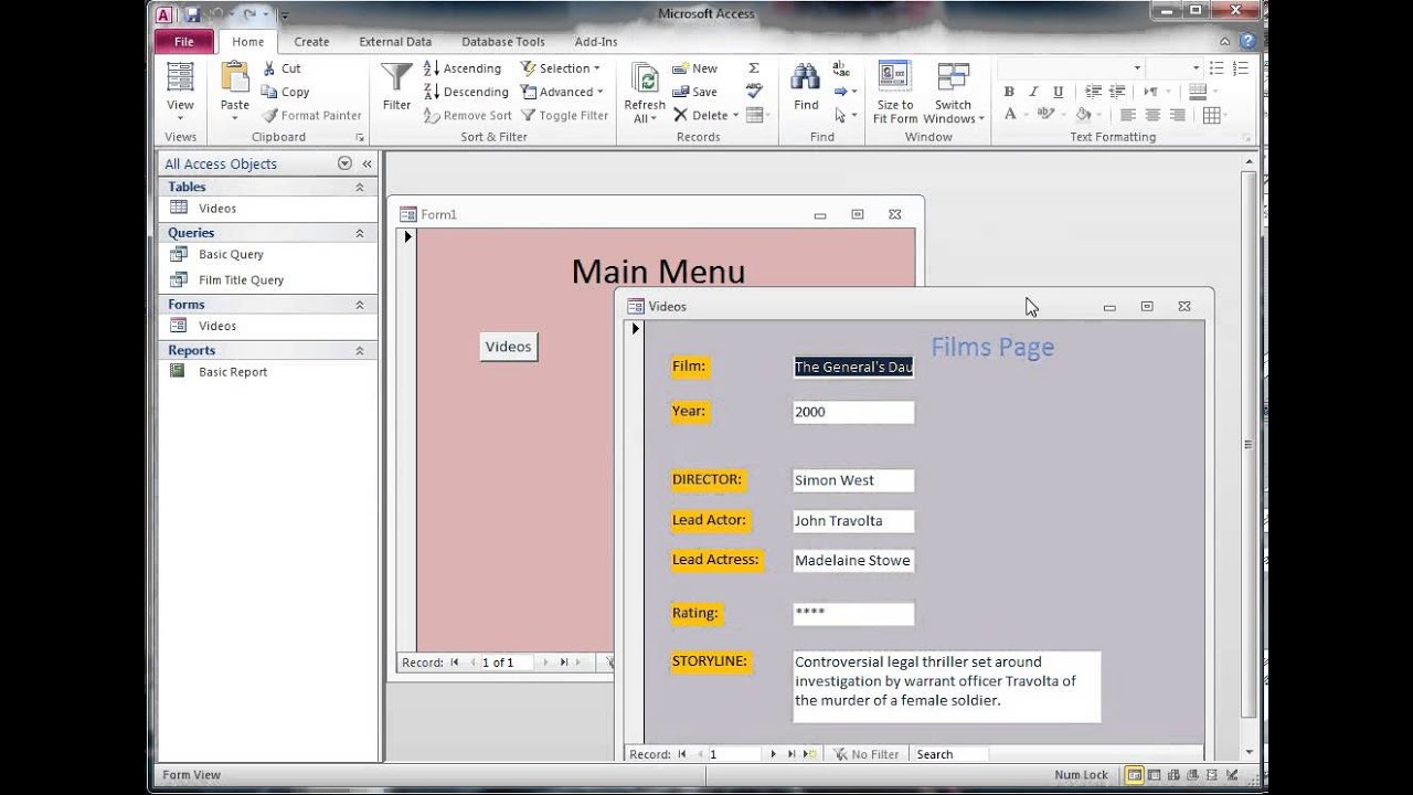 Creating a Main Menu Form in an Access Database - YouTube