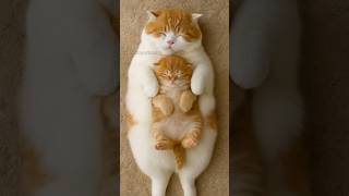 Chubby Cat And Kitten Napping Together With The Cutest Round Bellies