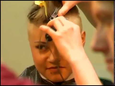 Master class of women's extreme haircut and coloring (hair tattoo ...