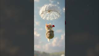 A Tiny Cat Rides A Dandelion Seed Windy Wishes