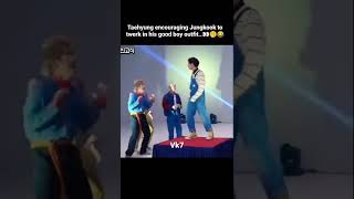 Taehyung Encouraging Jungkook To Twerk In His Good Boy Outfit.... Look At Taes Smile