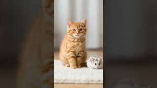 Fluffy Kitten And Chubby Hamster Zoning Out Together
