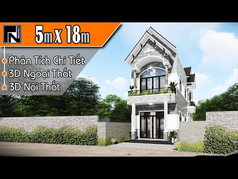 TNA103 - Mẫu nhà ống 2 tầng mái thái đẹp 5x18m 4 phòng ngủ | Kiến trúc TN