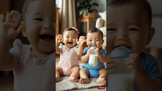 Two Little Cute Baby Boy And Girl Sitting Together And Do Fart