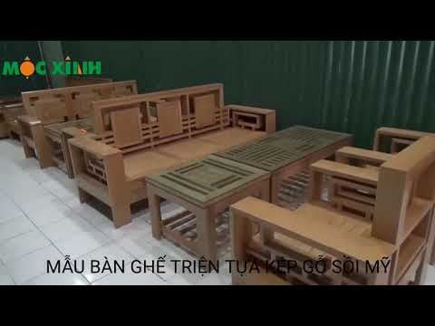 Bàn ghế phòng khách mẫu Triện tựa kép gỗ sồi mỹ