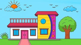 How To Make Beautiful House Drawing Beautiful House Drawing With Colour घर क चतर कस बनए