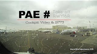 Take-off at EVERETT Paine Field airport (PAE/KPAE) Boeing factory - cockpit view