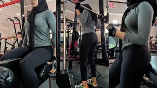 Hijab Style Olah raga Try On Legging Gym Kaos Lengan Panjang Katun Poliester