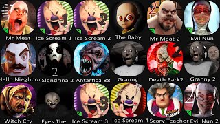 Mr Meat,Ice Scream 1,Ice Scream 2,The Baby In Yellow,Mr Meat 2,Evil Nun,Hello Neighbor 2,Slendrina 2